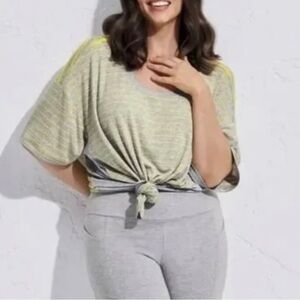 Cabi Cruise Tee Gray and Yellow Striped Oversized Top XL